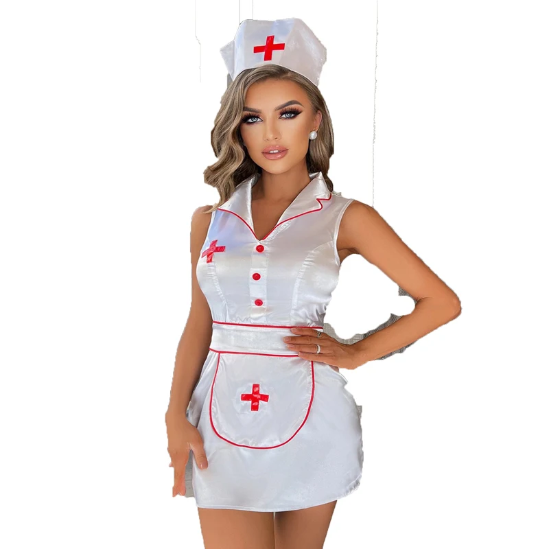 New Arrival Women\'s Sexy Sleeveless Roleplay Nurse Lingerie Dress Holloween Party Cosplay Costumes Lady Fliter Short Babydoll