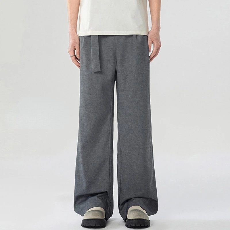Unisex Drape Stripe Trousers SS25 Urban Street Drawstring Straight Longer Length