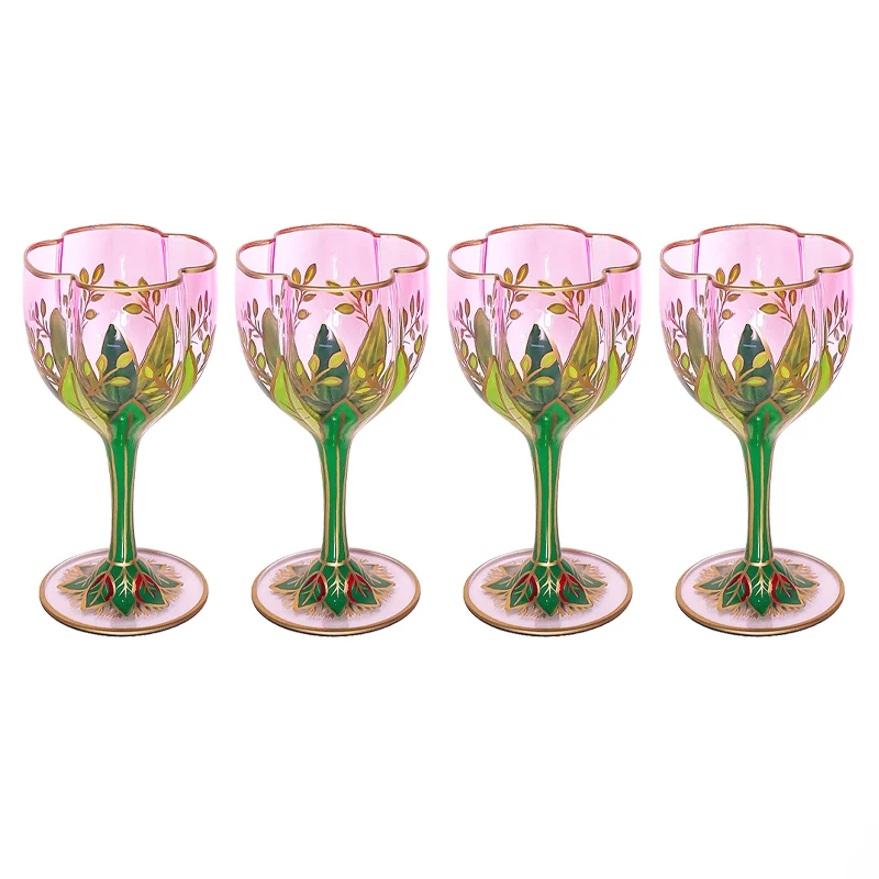 

Vintage Phnom Penh Champagne Wine Glasses Crystal Glass Red Wine Cup Light Luxury Pink Hand Painted Ice Cream Bowl Flower Goblet