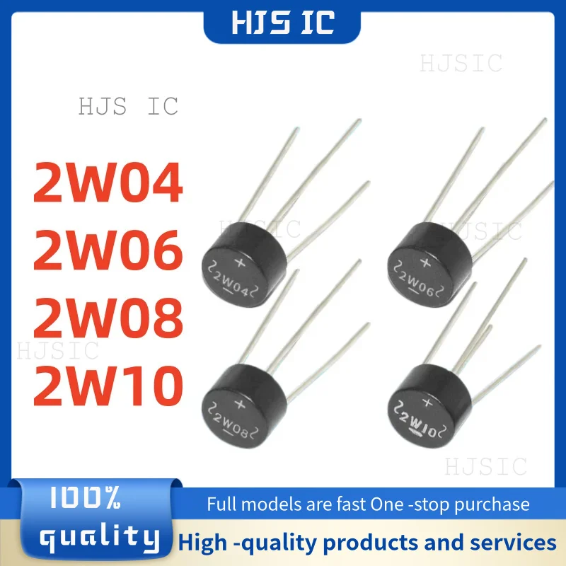 10Pcs 100% New 2W04 2W06 2W08 2W10 Single-Phase Bridge Rectifier Bridge Stack Circular 400V 600V 800V 1000V