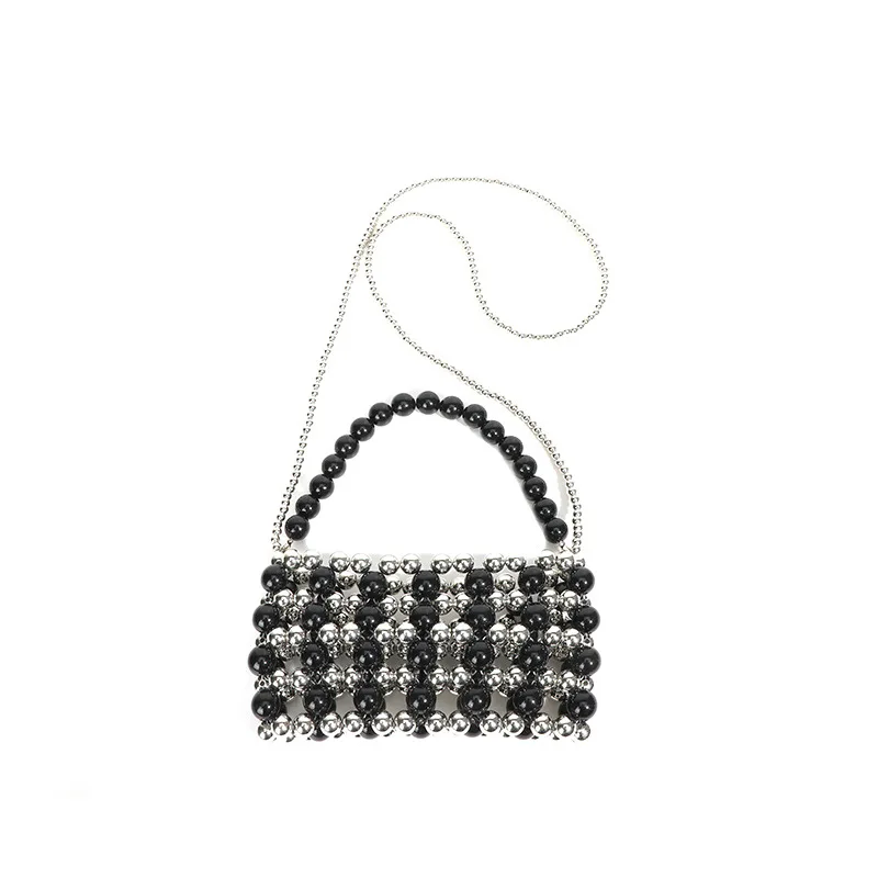 Metal Style Beaded Woven Tote Crossbody Bags for Women Wallet Handbag Luxury Ladies Phone Shoulder Clutch Bag