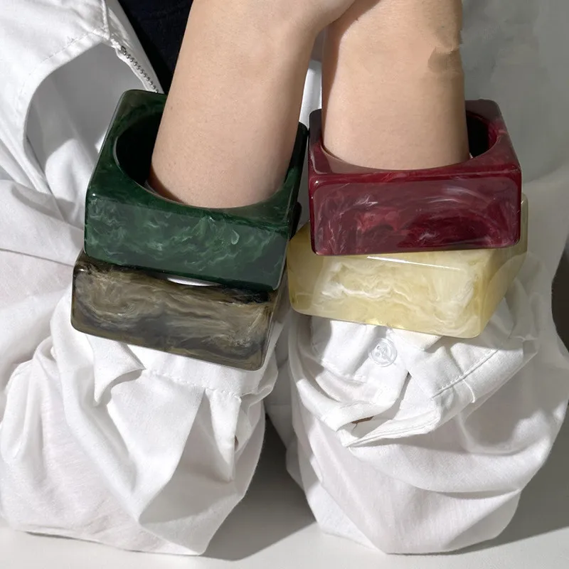 Новый винтажный гиперболический мраморный узор массивный большой браслет-манжета для женщин широкий геометрический квадратный толстый браслет из смолы очаровательные ювелирные изделия