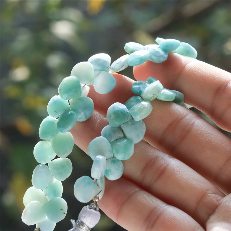 Natural Stone Larimar Flat Drop Faceted Beads 8-9x9-10MM For Jewelry Making Diy Bracelet