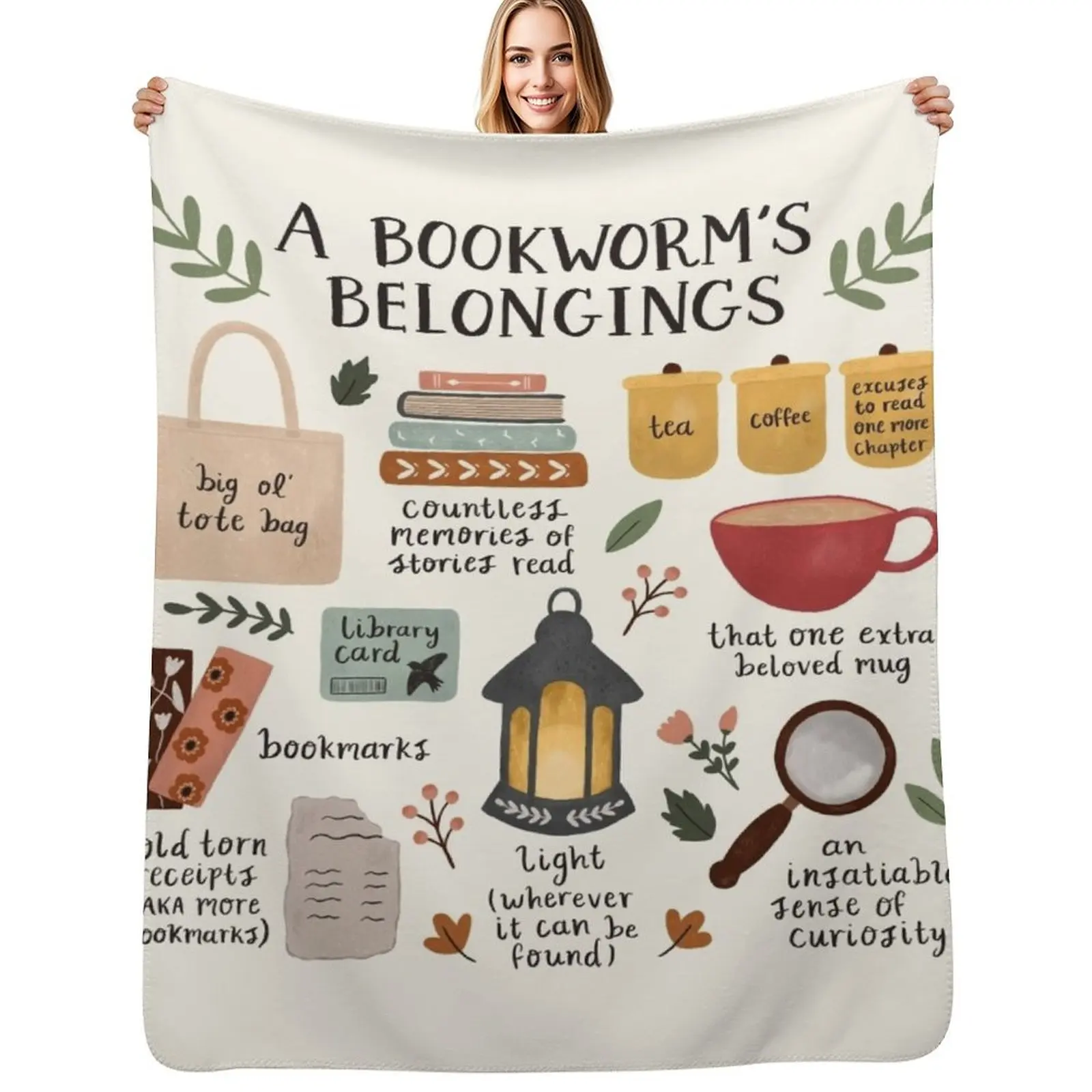 

A Bookworm's Belongings Throw Blanket Polar Flannel Fabric Cute Plaid Luxury Designer Blankets