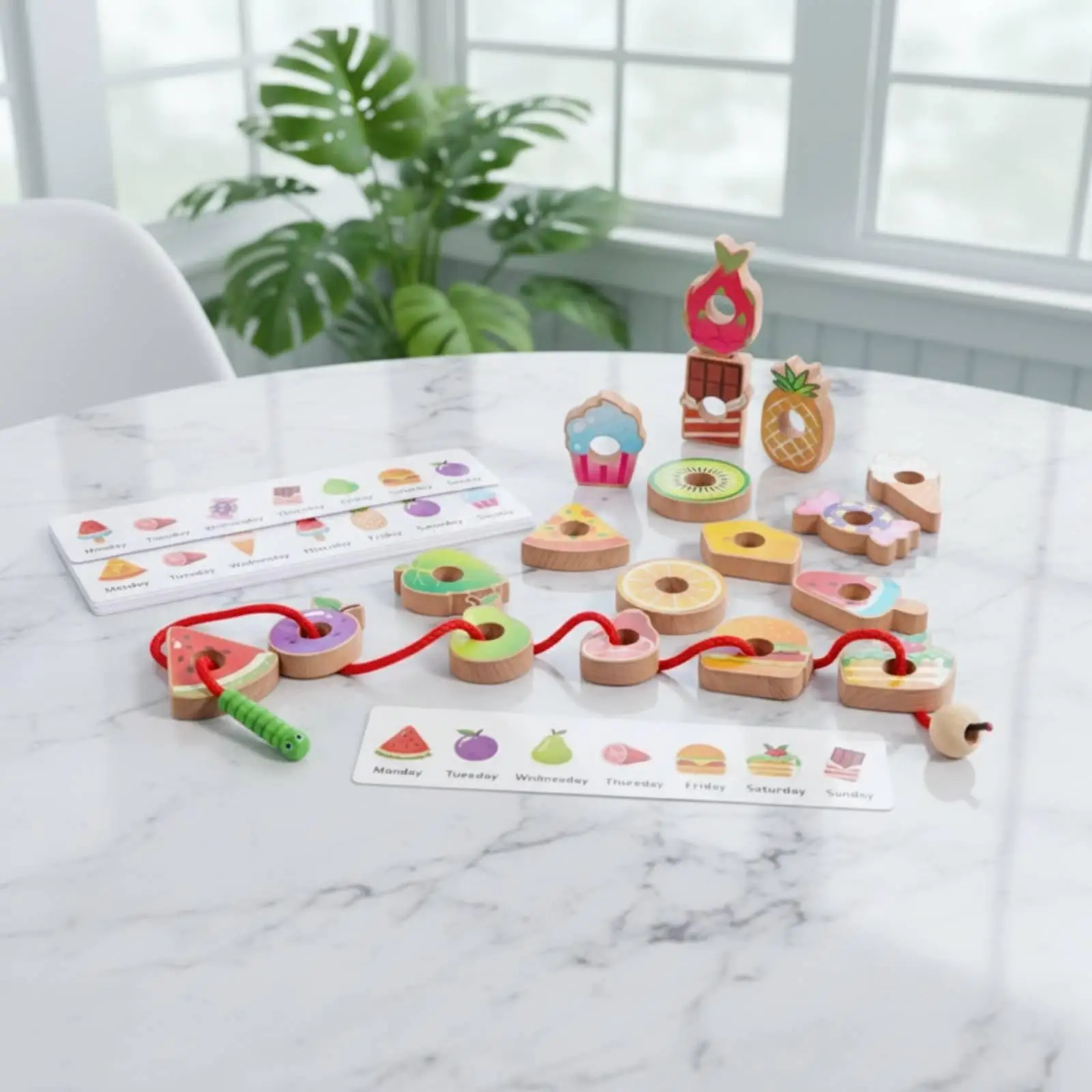 Stringing Educational Play Wooden Bead Puzzle Focus Training Wooden Threading Game for Preschoolers, Home, Preschool, Classroom