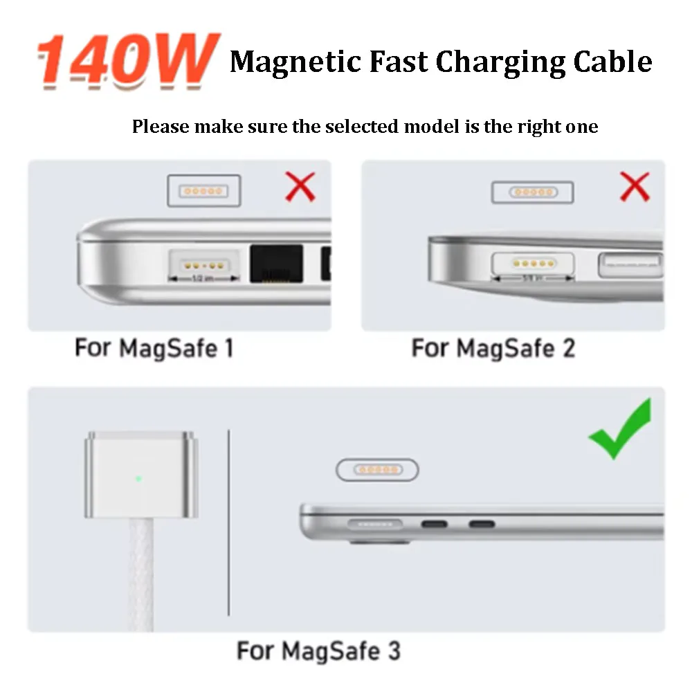 

PD140W Fast Charging Cable Type-C Male To Magsafe 3 Magnetic Plug Adapter Compatible with USB for MacBook Air/Pro 2 2M