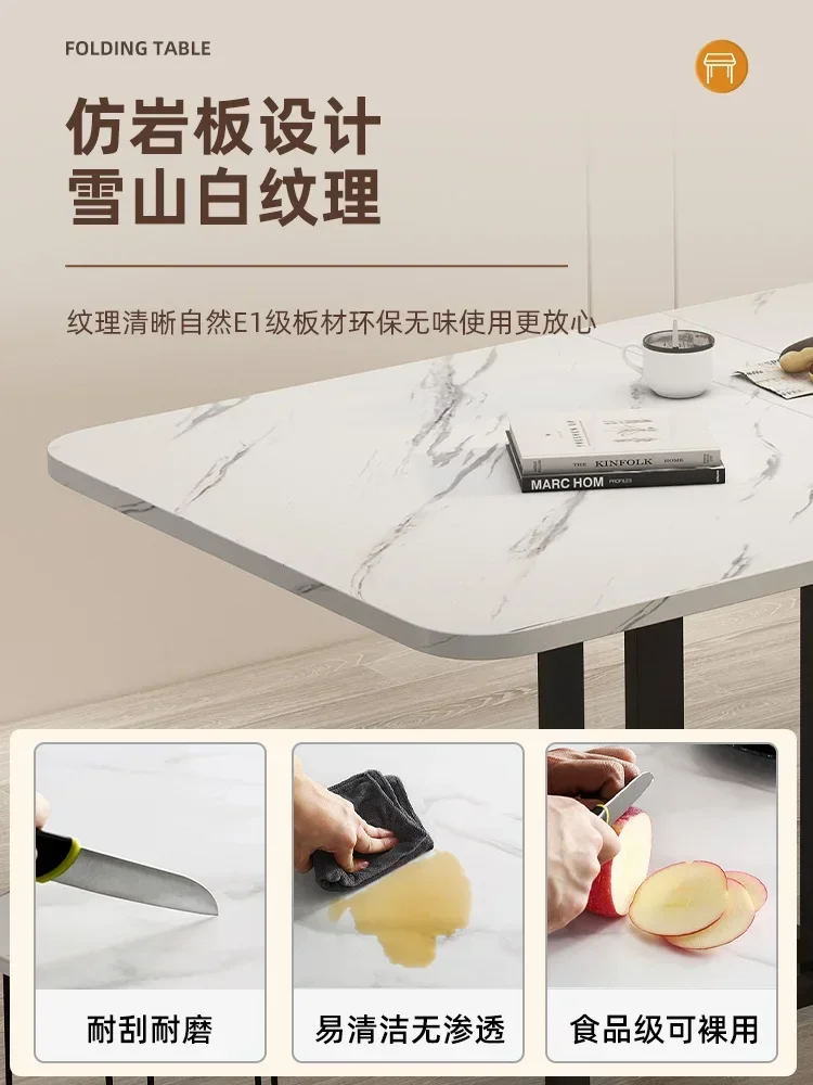 Folding Dining Table for  Home, Ultra-thin Multifunctional Folding Table, Rectangular Imitation Rock Plate  New