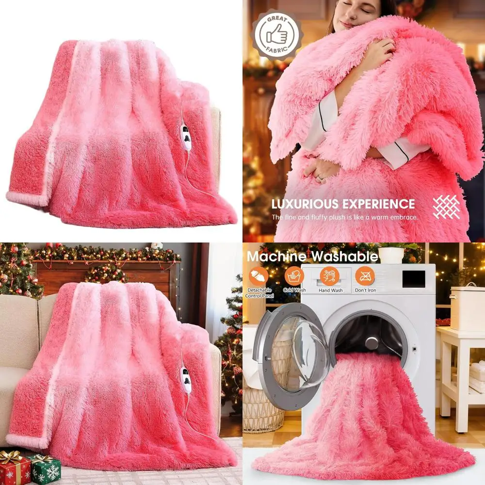 

Двойное электрическое одеяло из искусственного меха, шерпа, 10 нагрева и 5 настроек таймера, быстрый нагрев, 62x84, детский розовый цвет