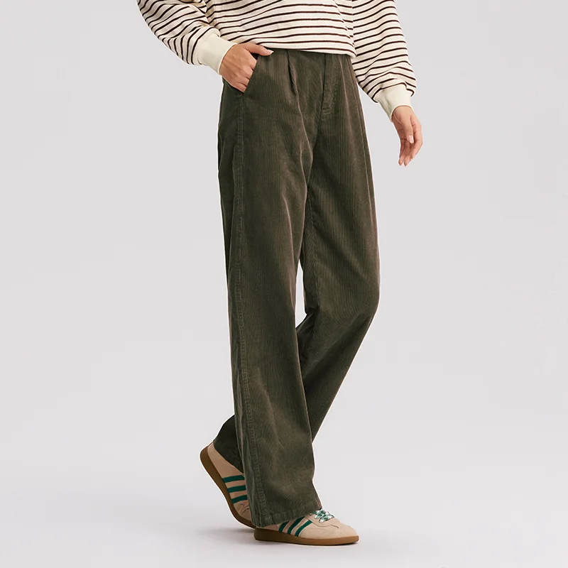 Semir Casual Pants Women Corduroy Cotton Wide Leg Trousers 2025 New Winter Vintage Workwear Style