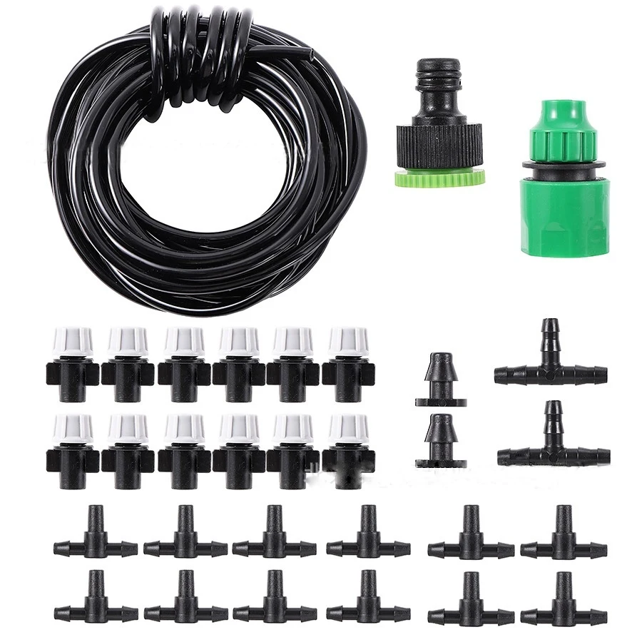 

1 Sets Fog Nozzles irrigation system Portable Misting Automatic Watering 10m Garden hose Spray head with 4/7mm tee and connector