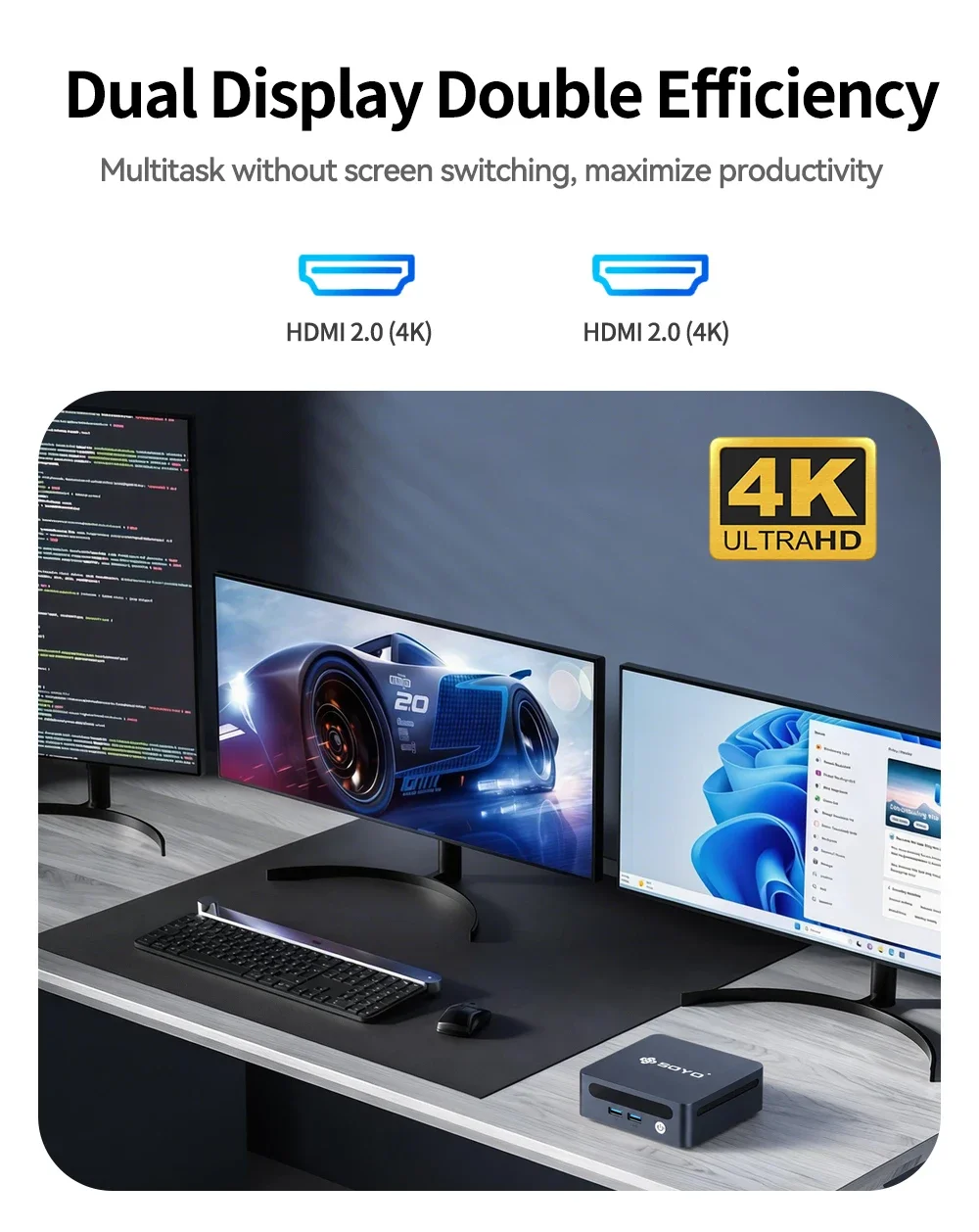 SOYO Y5 Power Mini PC Intel Core i7 8th Gen CPU Processor 16GB DDR4 RAM 512GB M.2 SSD Window 11 PRO WiFi5+BT High Performance Micro Home Office Computer