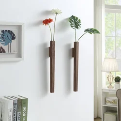 Home wall decoration porch wall hanging vase living room bohemian style wooden solid wood flower
