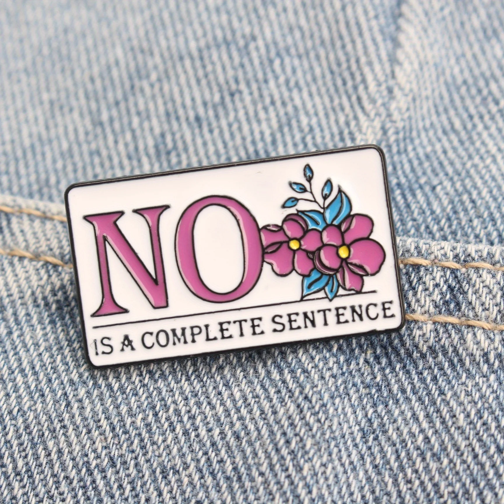 Personal Attitude Brooch | Flower Embellishment “NO ...” Unique Anti-internal Strife Jewelry. Fits Scarves, Giftf or Friend