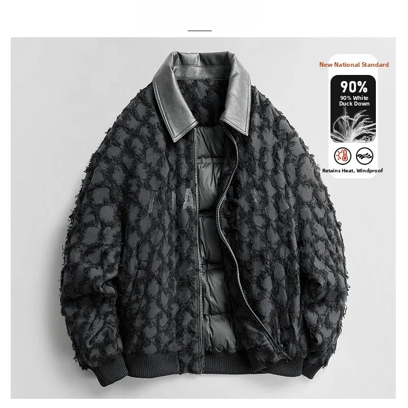 

Новая зимняя модная мужская пуховая куртка с клетчатым меховым воротником и бахромой, теплая, городская, повседневная, свободного кроя, укороченная, на пуговицах