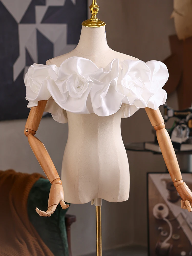 white-satin-shoulder-decorations-one-shoulder-host-evening-gown-accessories-handmade-diy-photo-props-exaggerated-performance