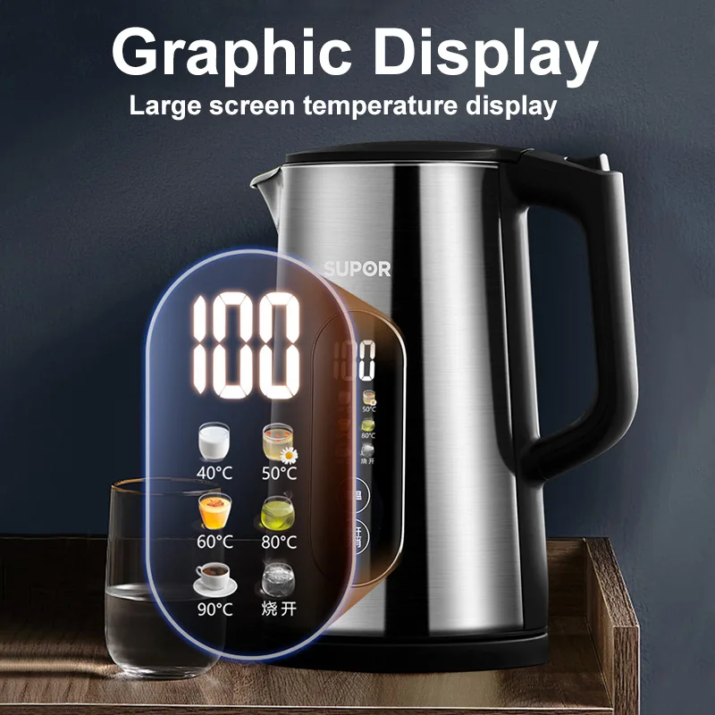 SUPOR Electric Kettle 1.7L Graphic Smart Display Boiling Water Heater 6 -Section Temperature Portable Home Insulation Kettle