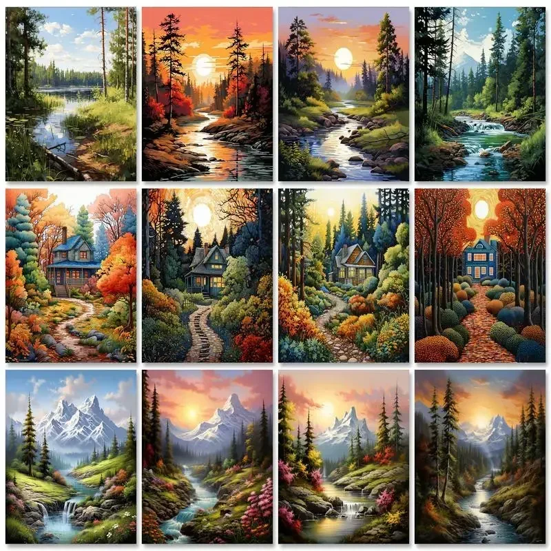 

122398 Painting By Number For Adults Modern Forest Scenery Picture By Numbers Acrylic Paint On Canvas Home Deco