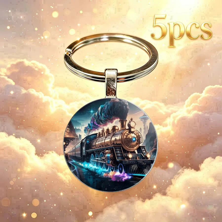 5PCS Print image Nebula Flowing Light Train Design Men's Keychain Essential Accessories Factory Wholesale