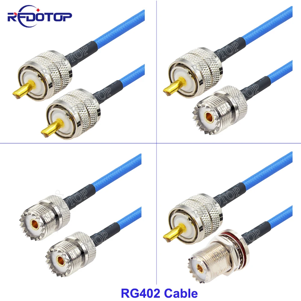 1Pcs RG-402 UHF PL259 Male to SO239 UHF Female RF Connector High Frequency Blue Semi Flexible RG-402 Low Loss Coaxial Cable