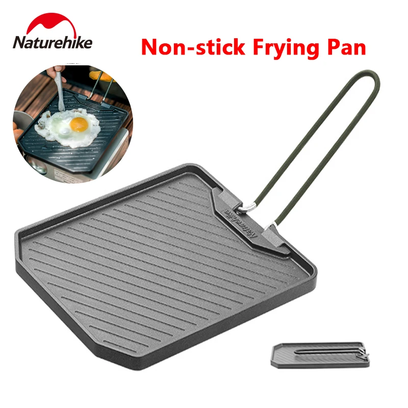 Naturehike Outdoor Picnic Nonstick Frying Pan Die Cast Aluminum Camping Cookware Barbecue Plate With Folding Handle Easy Clean