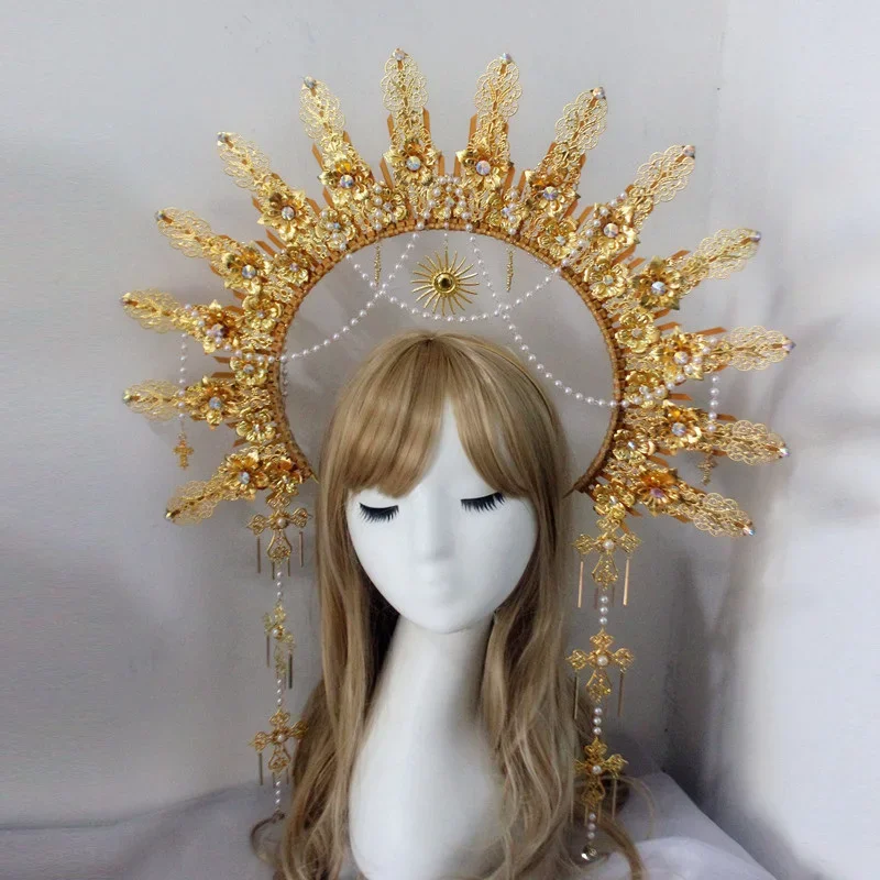 Handgemachte Gothic Lolita KC Halo Kopfschmuck Retro Sonnengöttin Jungfrau Krone Stirnband Haarschmuck