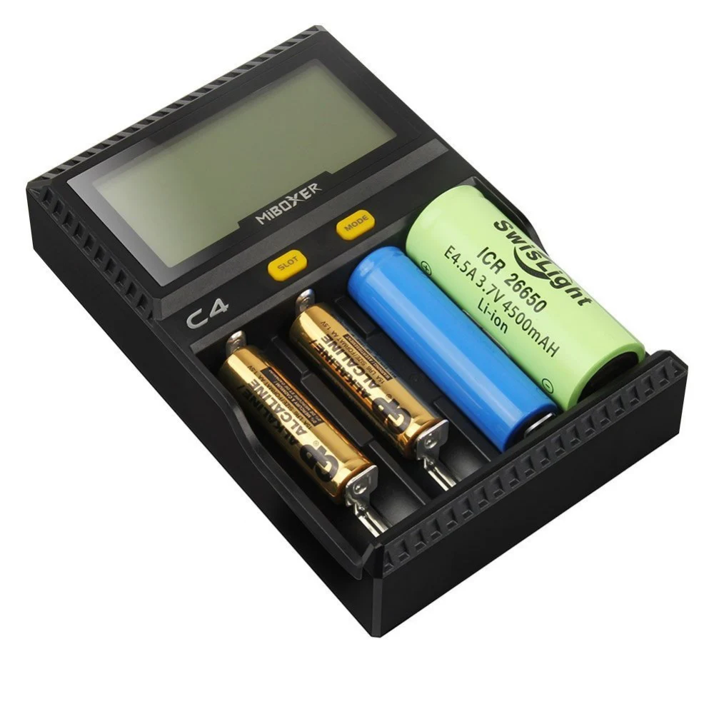 Miboxer C4 Smart Battery Charger for Li-ion IMR ICR LiFePO4 18650 14500 26650 21700 AAA 100 800mAh 1.5A 1.2V Discharge Charger