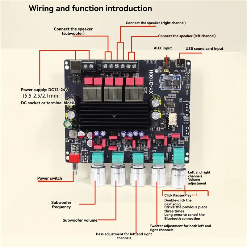 A73E-Q100H Bluetooth Digital Amplifier Board 2.1 Channel 50Wx2+100W Subwoofer Amplifier Board TPA3116 For Qualcomm Aptx