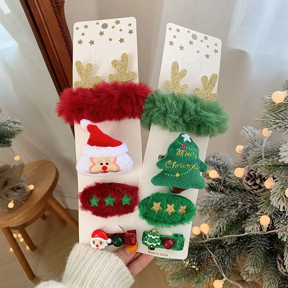 4PCS Fashion Hair Accessories Santa Claus Xmas Tree Christmas Hairpin Headwear Hair Clips Xmas Headbands