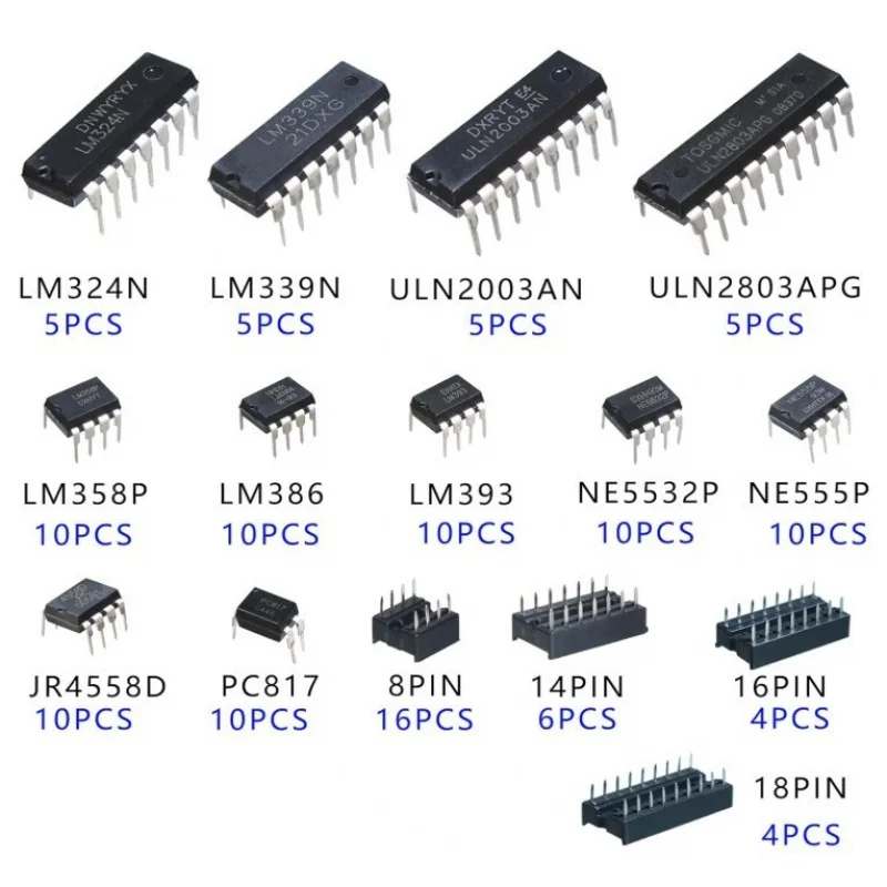 12 Species 130 Pieces Optocoupler Timer Operational Amplifier Classification Kit LM324 LM339 ULN2003 IC Chip Combo Pack