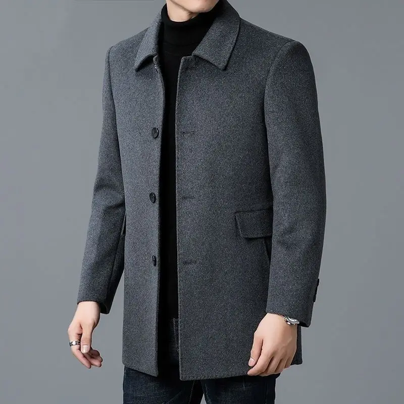 KIDWHXR 2026 Autumn Men Business Causal Wool Jacket Single-breasted Man Coat Windproof Mid Length Long Sleeve Male Outerwear