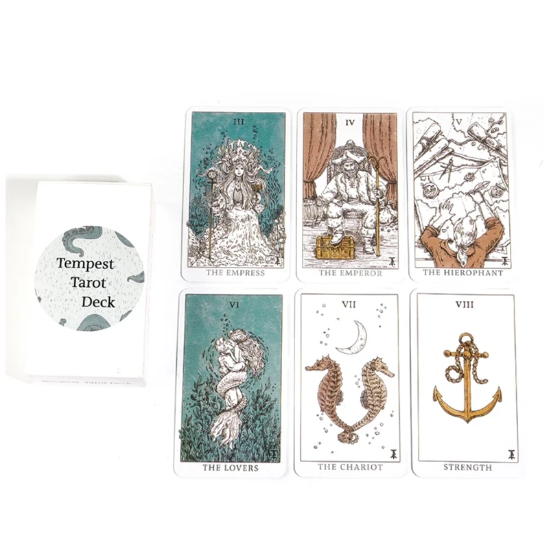 

Колода Таро Tempest с 78 картми на тему океана, красивый дизайн, настольная игра размером 10,4*6,1 см для начинающих