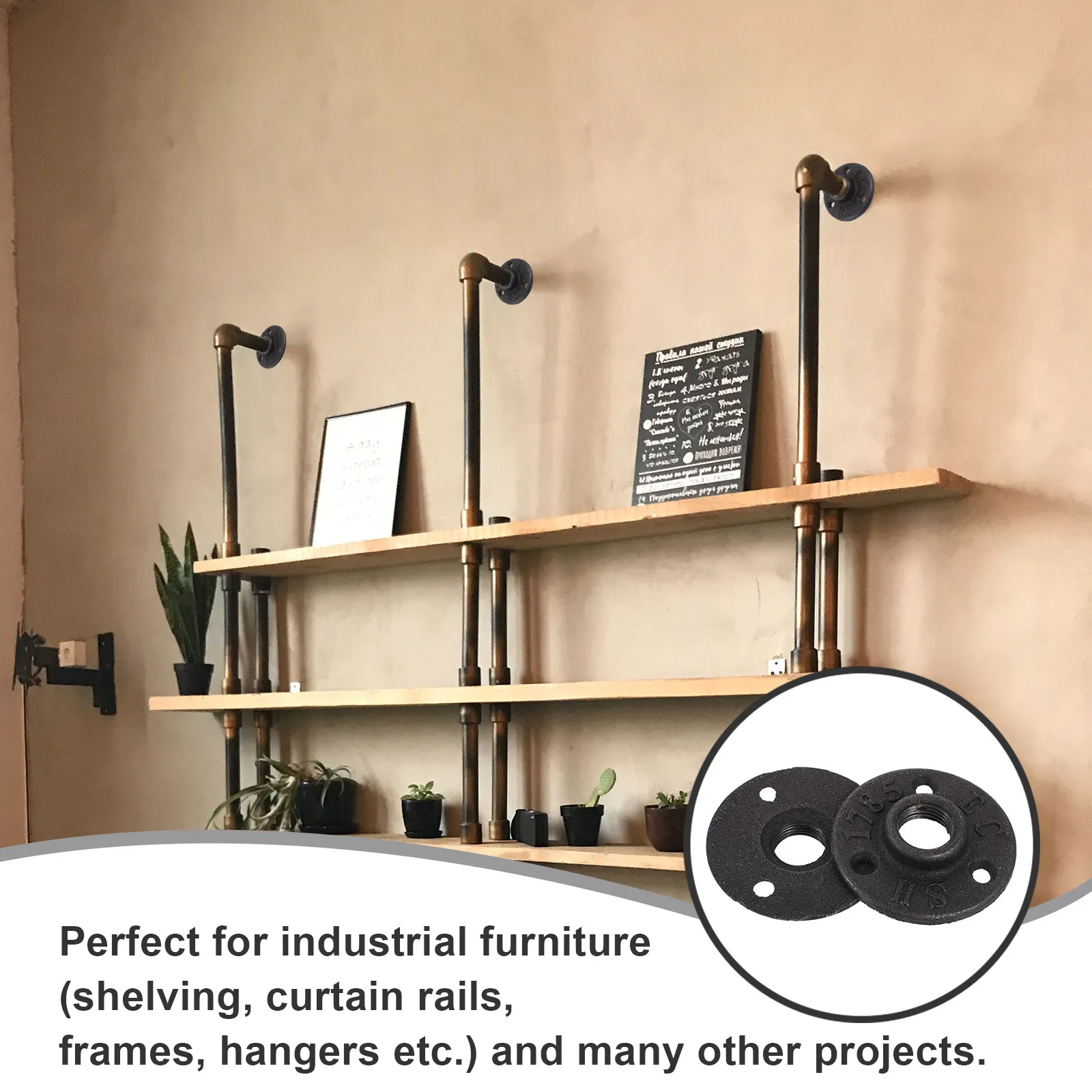 10Pcs Malleable Threaded Floor Flange 20Mm Wall Mounted Flange Iron Fittings Industrial Furniture Shelving Curtain Rails Frames