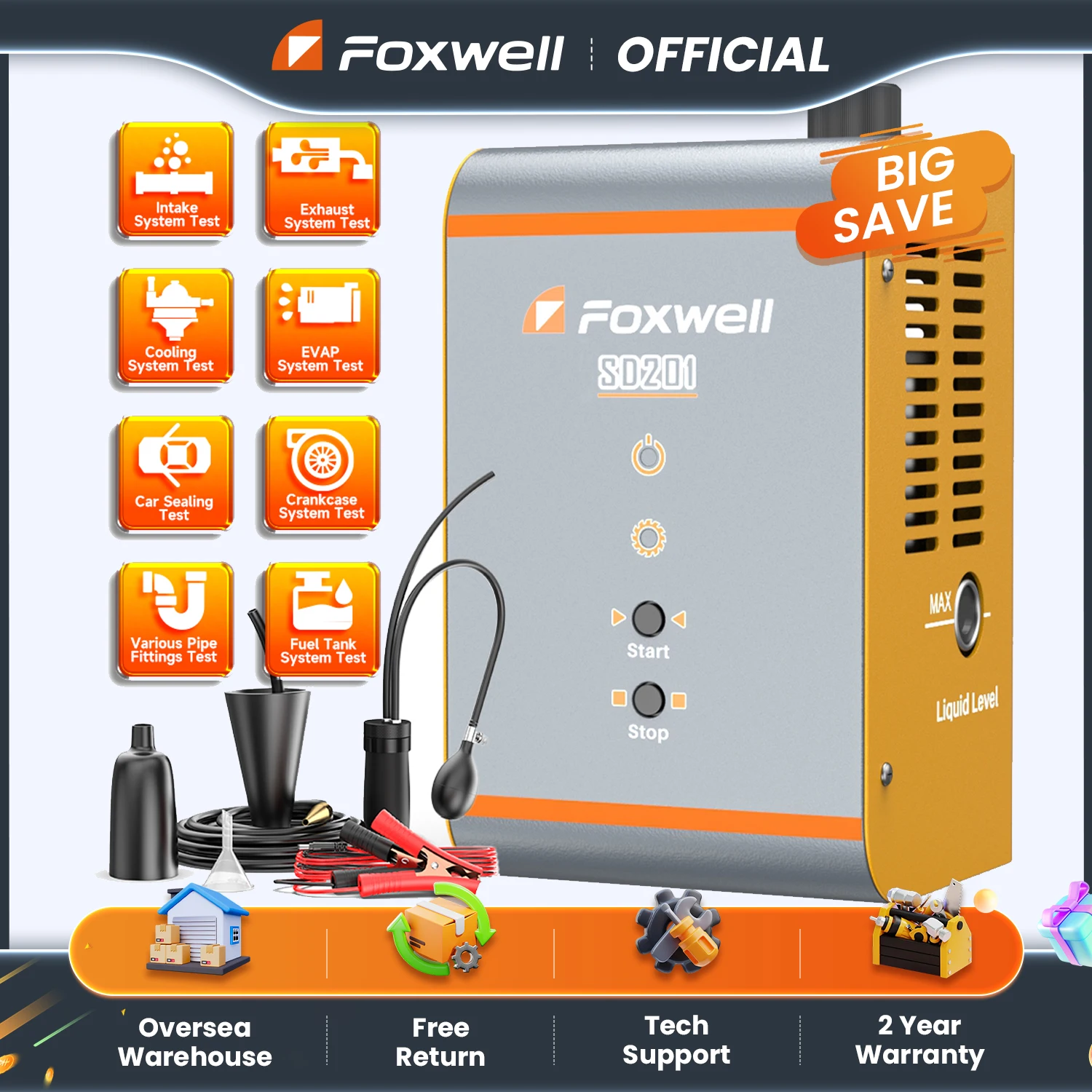 

FOXWELL SD201 12V Car Smoke Leak Detector EVAP Vacuum Smoke Built-in Air Pump Evap Fuel Pipe System Leak Smoke Diagnostic Tester