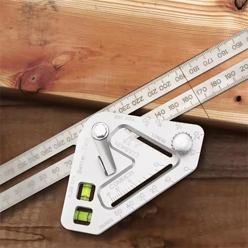45° Triangle Angle Ruler with Protractor & Bubble Level – Woodworking Measuring Tool for Carpentry, DIY, Construction