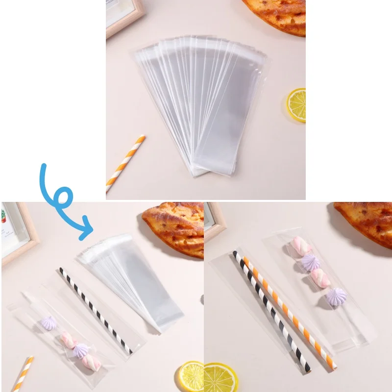 100Pcs Clear Self Sealing Long Candy Treat Bags 5x20CM Pretzel Rod Bags Resealable Bag For Packaging Candy Gifts Favors