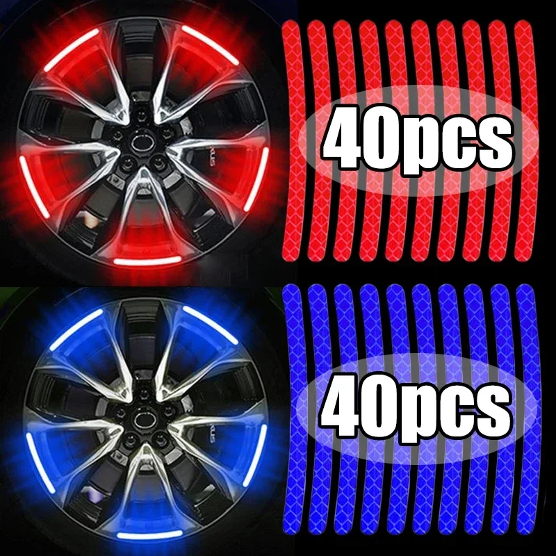 40/20pcs Car Wheel Tire Hub Reflective Strips Car Motor Tyre High Reflective Night Warning Safety Driving Reflector Sticker