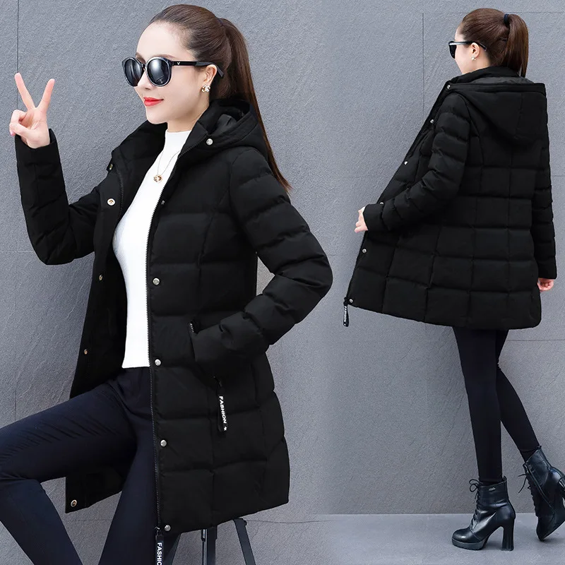 المرأة منتصف طول مقنعين أسفل سترة قطن سميكة الدافئة الخبز نمط معطف الشتاء النسخة الكورية الأم نمط غير رسمي البوليستر F... #4