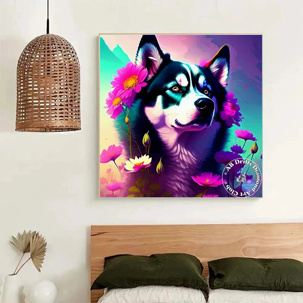 Siberian Husky 5D DIY AB Diamond Painting Cute Animal Picture Full Diamond Embroidery Rhinestone Mosaic Cross Stitch Home Decor