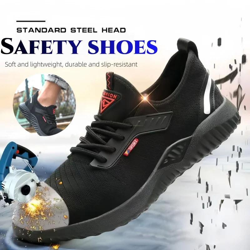 MEN Steel Safety Work Shoes Durable Steel Toe Boots Anti Slip Comfortable Work Safety Shoes for Construction Factory Industrial