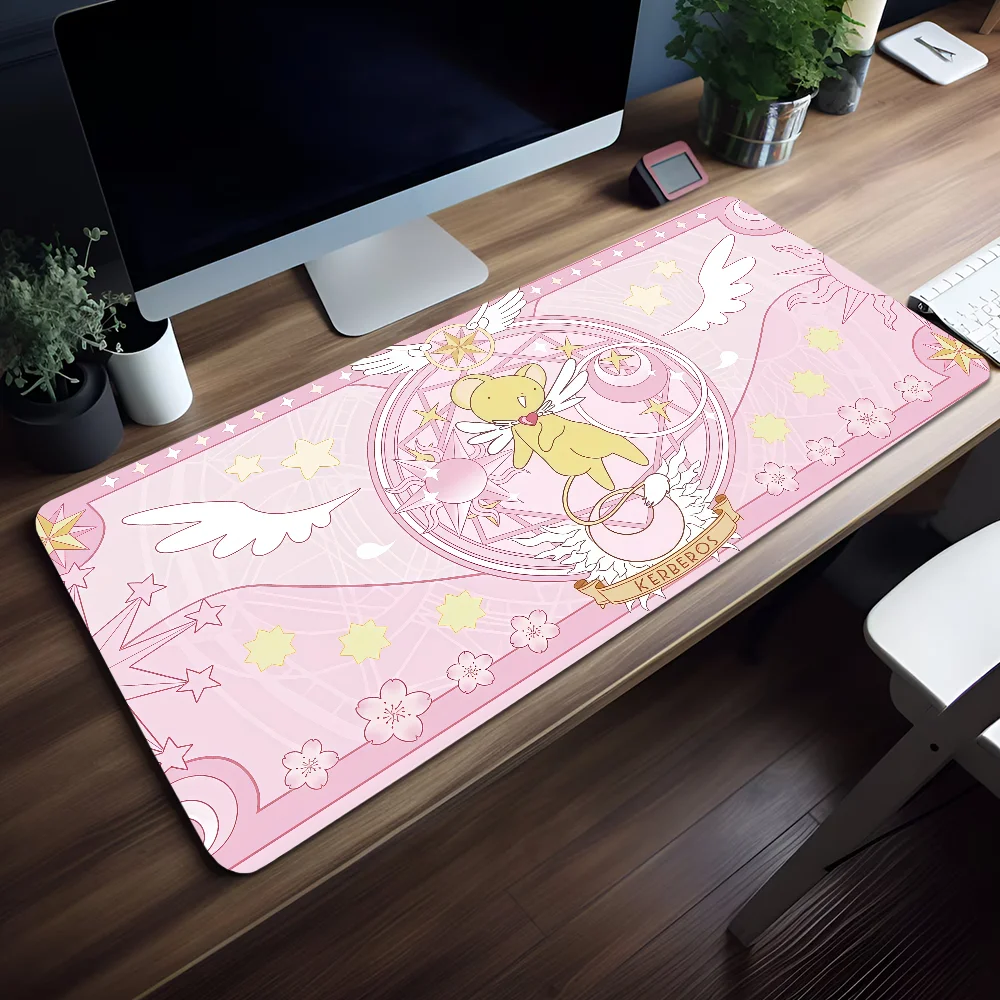 Anime Cardcaptor Mouse Pad Large Non-Slip Gaming Desk Mat Laptop Keyboard Tray Office Student PC Pink HD Print Black