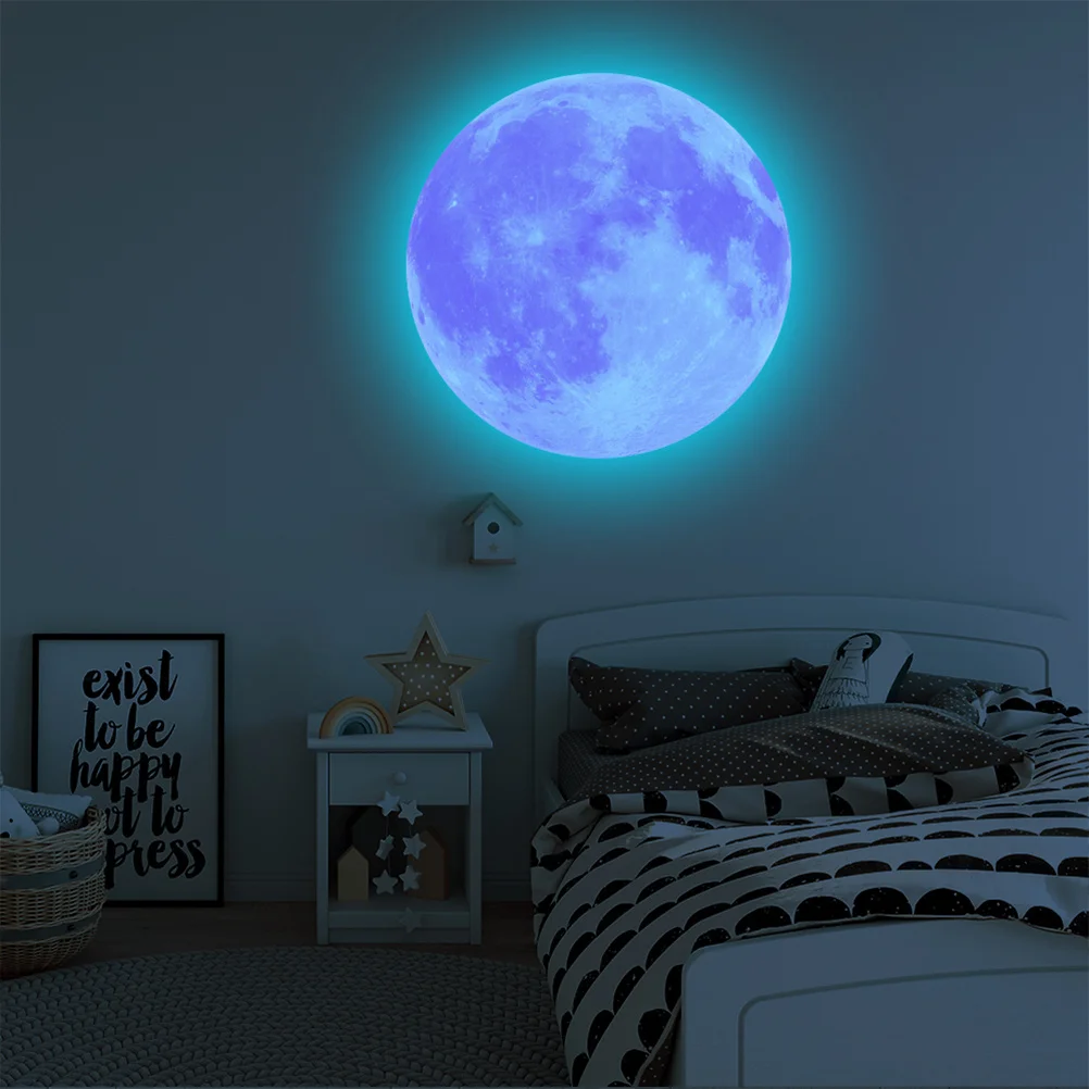 

30cm Night Glow Moon Stickers Luminous Creative Wall Decals for Kids Room Bedroom Reusable Glow in Dark Murals
