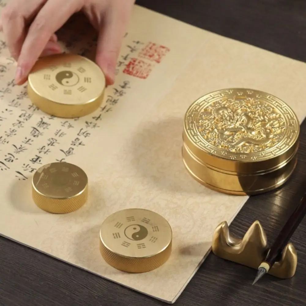 Chinese Style Multifunction Paperweights Solid Brass BaGua Paperweight Brush Rests Metal Decoration Holding Paper