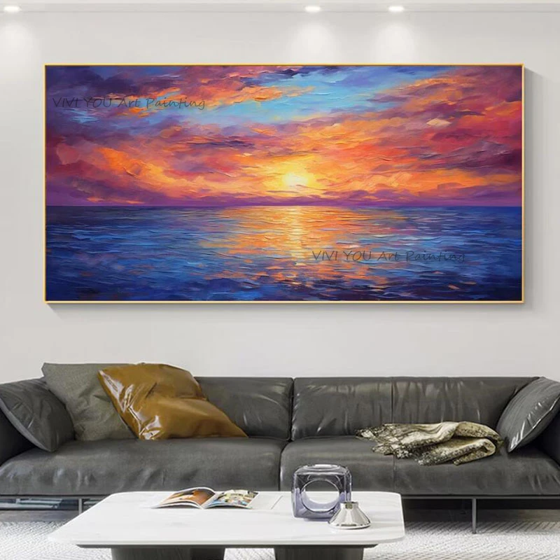 

Handpaited Colorful Abstract Art Clouds Sea Sunset Painting Wall Art For Living Room Oil Painting On Canvas