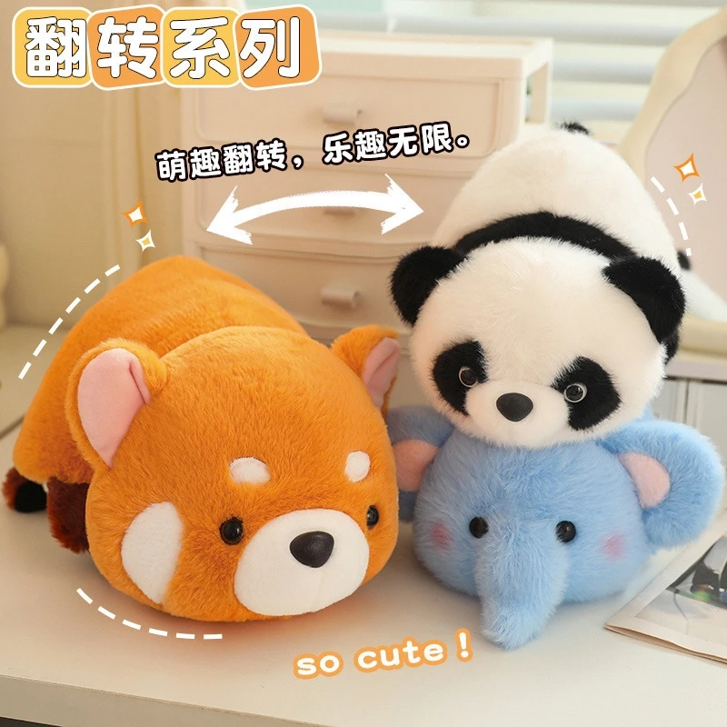 Zabawka pluszowa zwierzątko dwustronne transformujące się, imitacja zwierzęcia, podwójna strona, prezent dla dziewczynek na urodziny, urocza panda, słoń