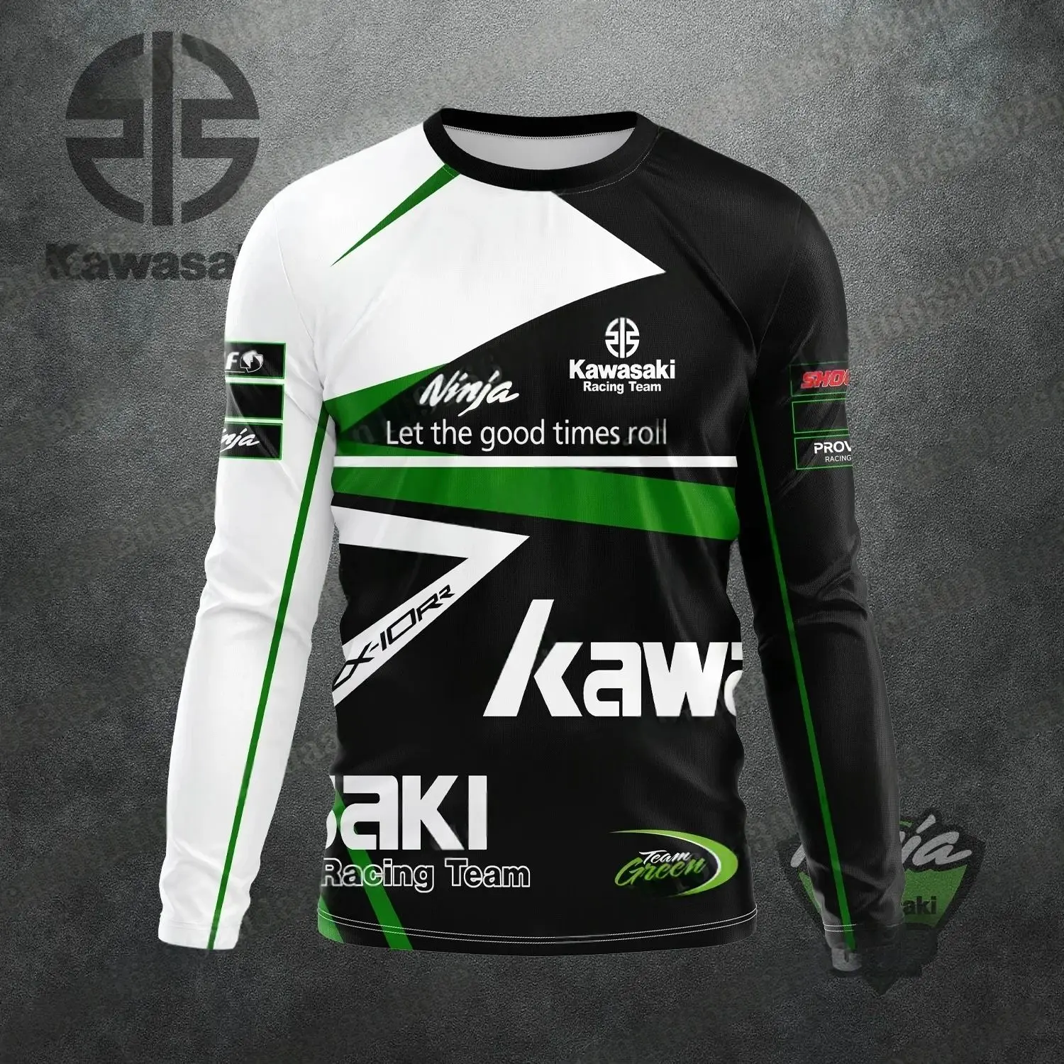 

Kawasaki Racing Team Street Long-Sleeved T-Shirt 2025 Autumn New Sports Shirt For Men And Women's Same Locomotive Themed Shirt