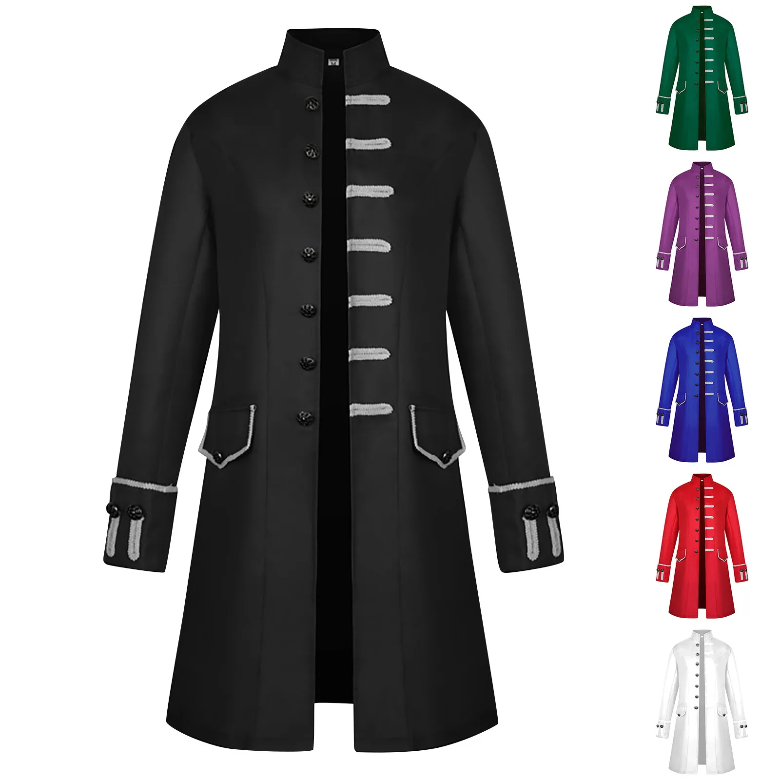 Men Steampunk Gothic Victorian Jacket Vintage Tailcoat Medieval Frock Coat Uniform Renaissance Halloween Cosplay Costume