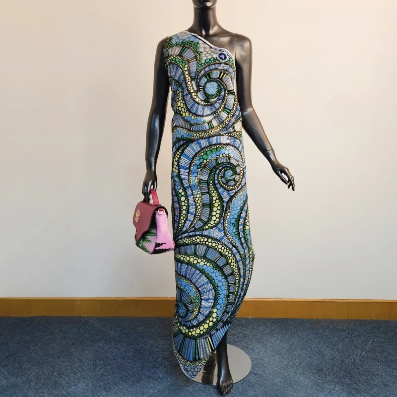 

46Inch Wide 6Yards Long Cotton African Wax Fabric with Snail Printing for DIY Sewing Batik Fabric for Dress Cushions R2886