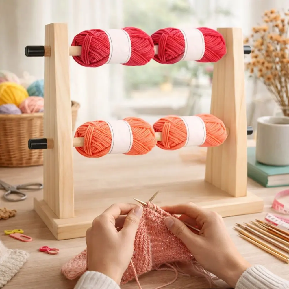 

Двухслойная деревянная подставка для пряжи, ручная сборка, съемная рама, вертикальная вращающаяся подставка для хранения шерсти, держатель для ниток ручной работы для вязания