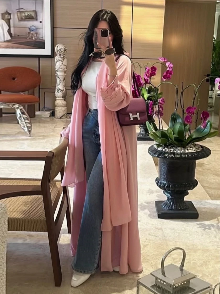 

Ид женский шарф Абая шифоновый кардиган мусульманские платья Абая Рамадан Дубай Джалабия Марокко Кафтан Vestidos арабский длинный халат 2025