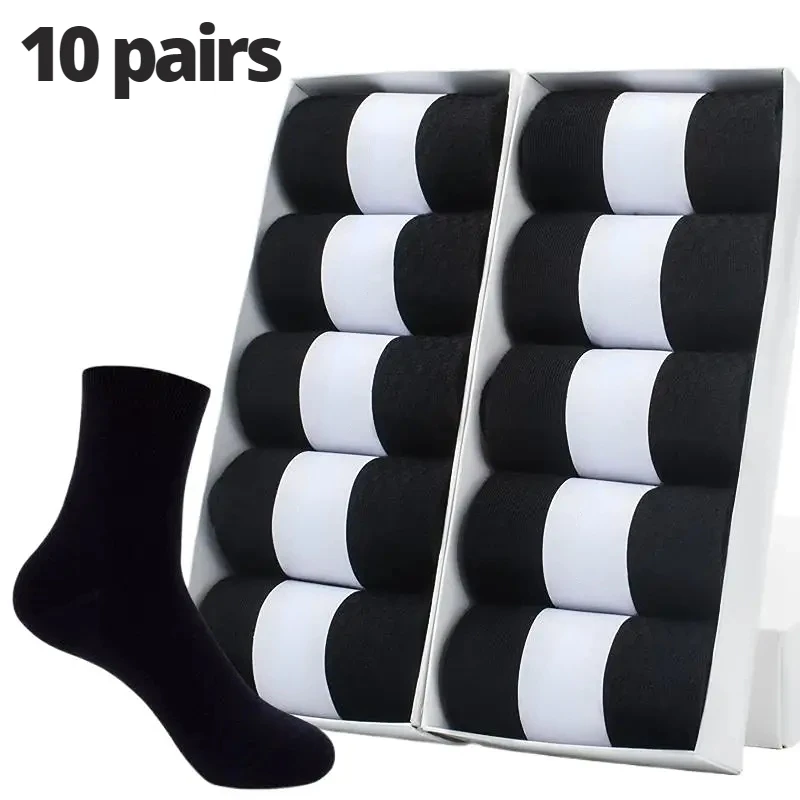 5/10 par męskich skarpetek bawełnianych Nowy styl Czarne biznesowe skarpetki męskie Miękkie oddychające letnie zimowe skarpetki męskie Plus Size 38-45